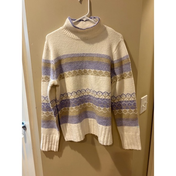 Aspen Sweaters - Aspen Womens Mock Neck‎ Fair Isle Knit Sweater Lavender Cream Tan Size Large